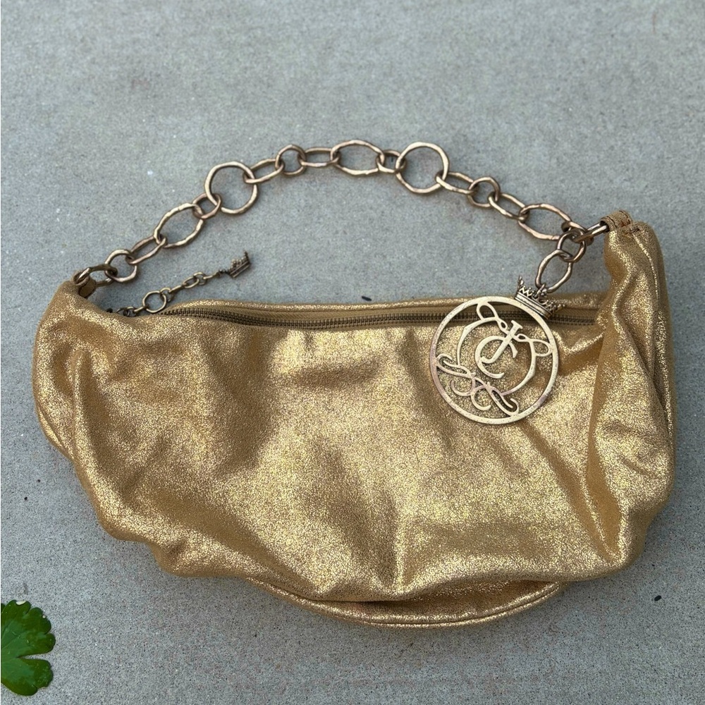 Vintage Juicy Couture Y2K Gold & Pink Sparkle Metallic Saddle Shoulder Bag